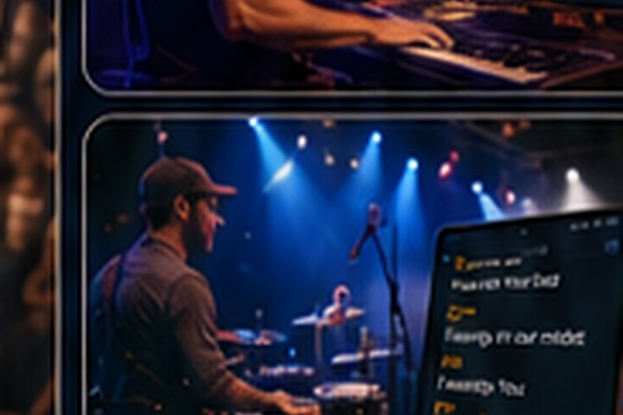 Acoustic musician using gigPrompter during a live set